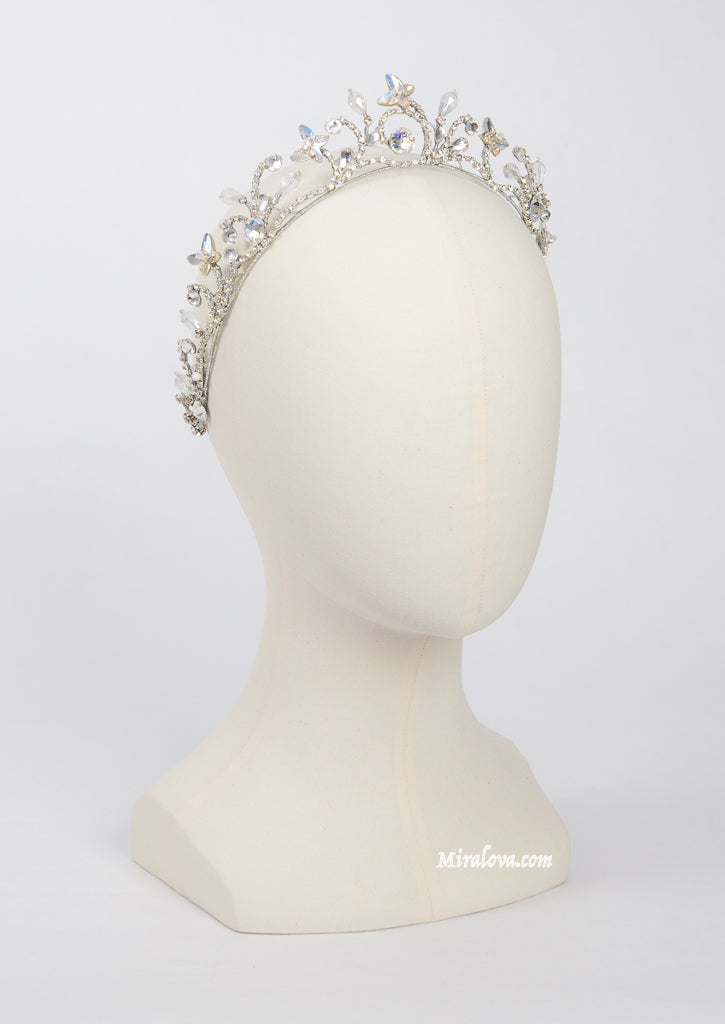 SILVER CROWN WITH BUTTERFLY STONES