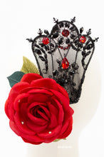 Load image into Gallery viewer, BLACK SPANISH HEADPIECE WITH RED STONES
